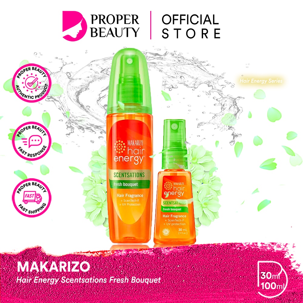 MAKARIZO Hair Energy Scentsations Fresh Bouquet Indonesia / Hair Fragrance 30ml 100ml / ScenTech-F UV Protection Vitamin / Parfum Rambut Parfume Spray Mist Minyak Wangi Pewangi Body Badan / Morning Dew Ocean Breeze Cherry Blossoms White Musk Blue Coast