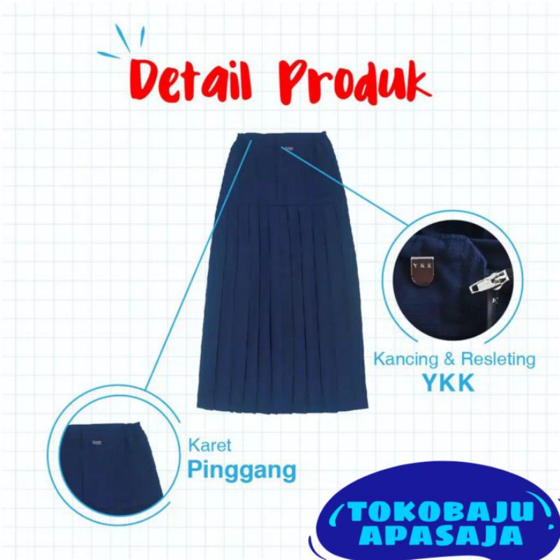 Rok plisir SMP panjang seragam sekolah SMP rok seragam SMP rok biru SMP rok plisir turun pinggang