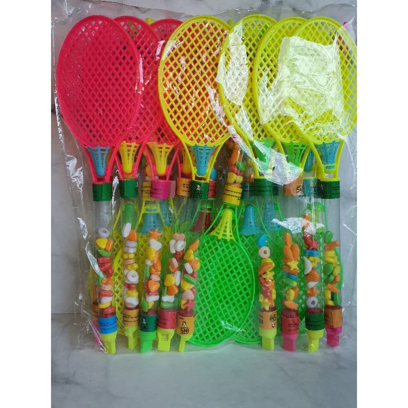 Permen Cemilan Jajanan Snack Jadul Badminton Bola Bulutangkis Mainan Anak Raket (isi 20 pcs)