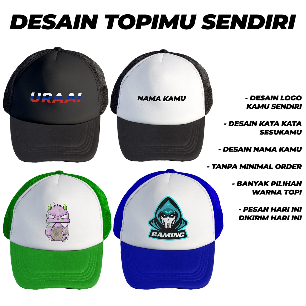 Topi Trucker Custom Sablon Satuan / Topi Custom Sablon Satuan Design Suka Suka