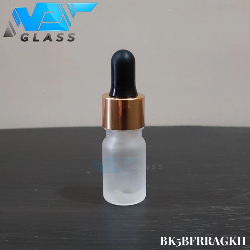 botol kaca pipet 5ml tebal bening doff / frosted - ring almunium gold