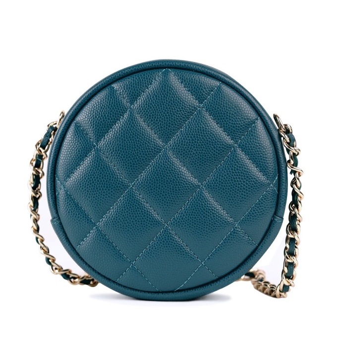 Tas Chanel Iridescent Green Caviar Round On Chain Authentic 1-1 Ori Stok Terbatas