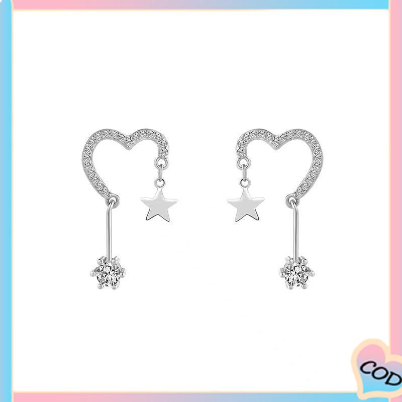 COD❤️ 925 Silver Stud Earrings Indah Cinta Fringe Girl Stars Anting Desain Kecil Berkualitas Tinggi-A.one