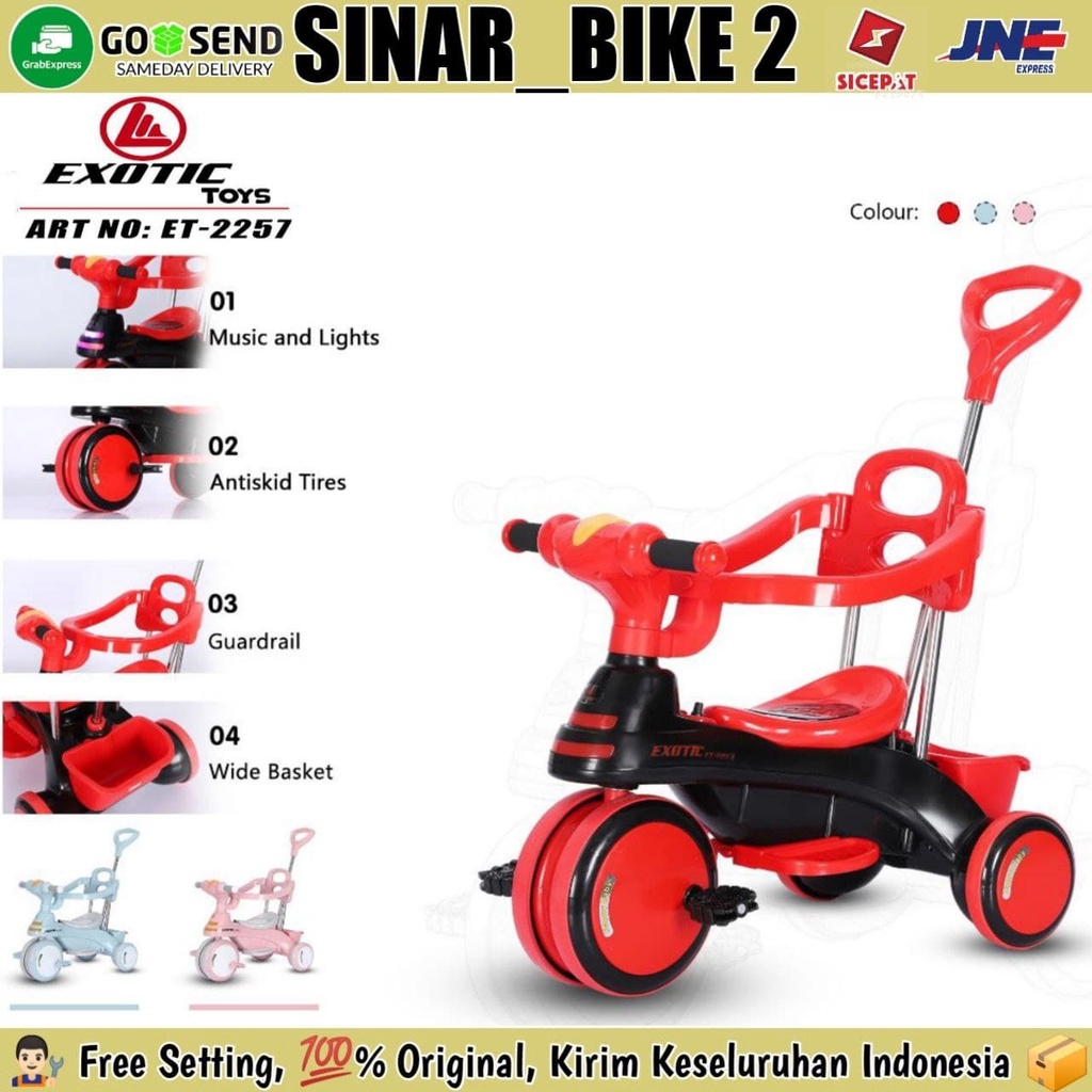 Sepeda Roda Tiga EXOTIC ET-2257 Tricycle Anak Musik Lampu Dorongan