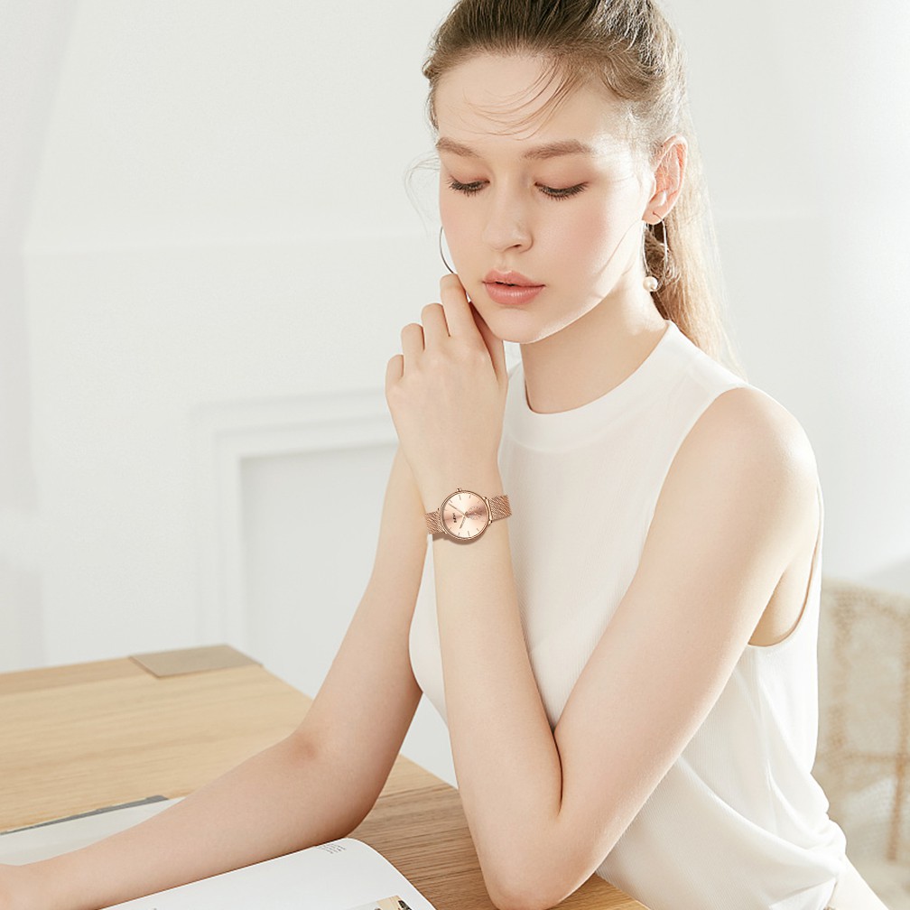 BIDEN Jam Tangan Wanita Simple Dial Santai Mode Tali Jala Tahan Air Kuarsa Jam Tangan Cewek-2