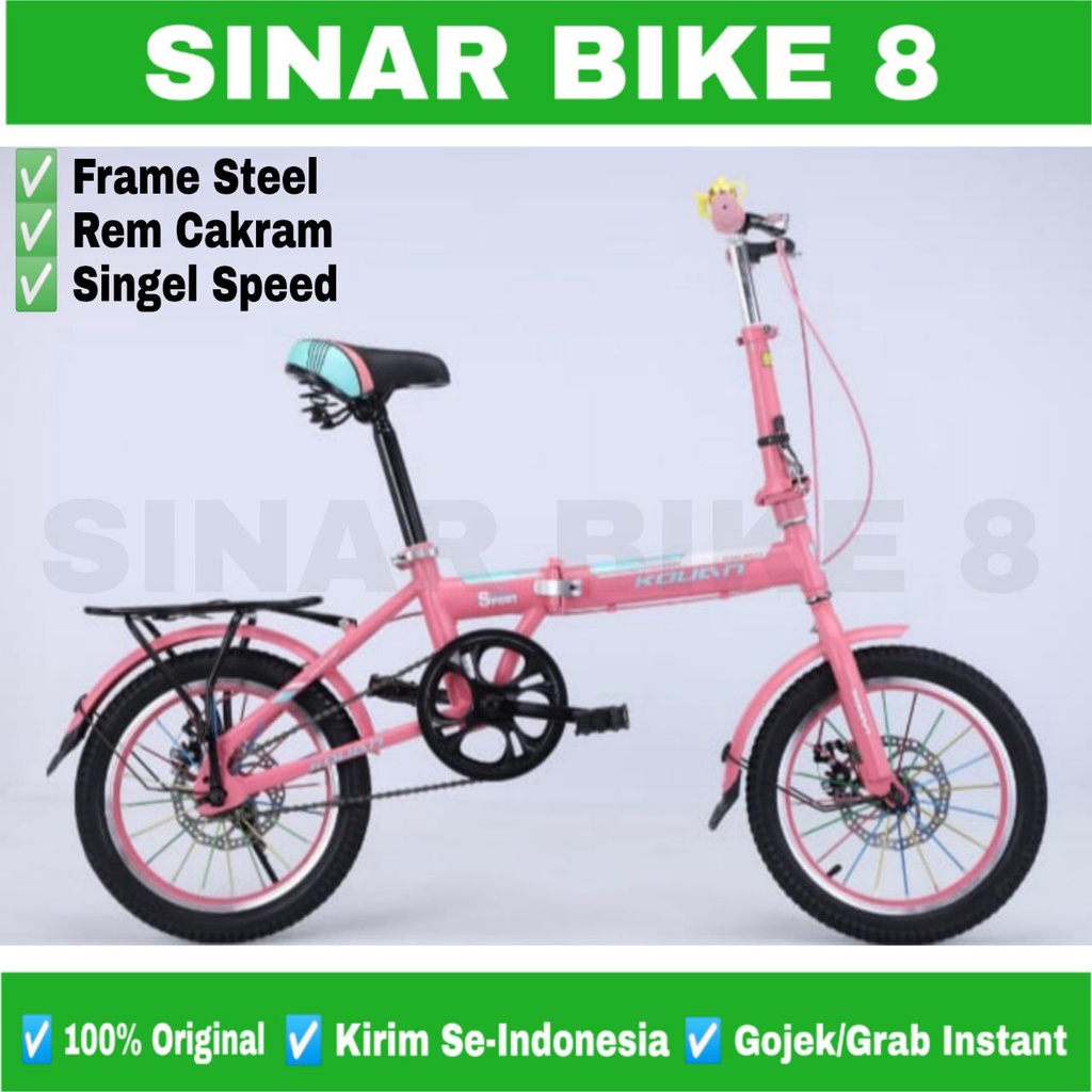 Sepeda Lipat Ukuran 16 Inch KOUAN Boncengan Singel Speed Rem Cakram