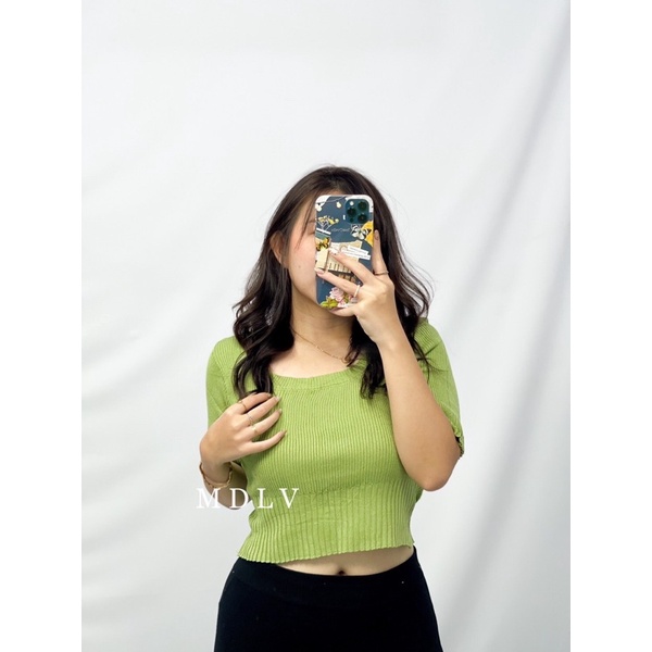 MDLV ~ A9385# Verdusa Knit Cropped top Atasan Crop Rajut Basic Fashion Import