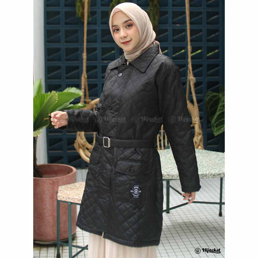 Jaket Panjang Wanita Cewek Cewe Jacket Muslimah Hijabers Kekinian Terbaru Hijacket Original HJ AGZ-Hitam