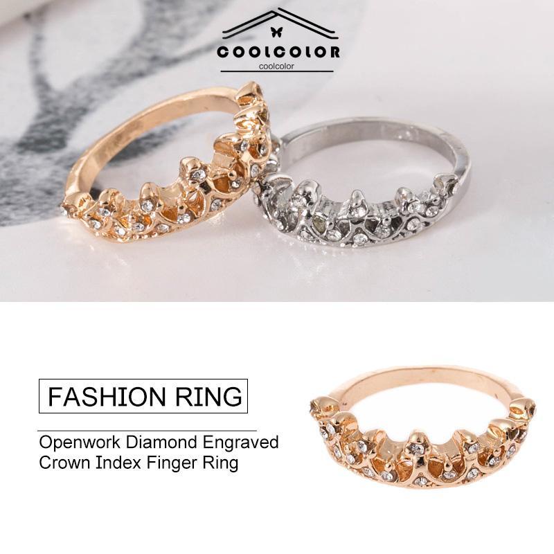 COD Bentuk Mahkota Fashion Ratu Temperamen Hollow Out Micro Diamond Engagement Wedding Ring- cl