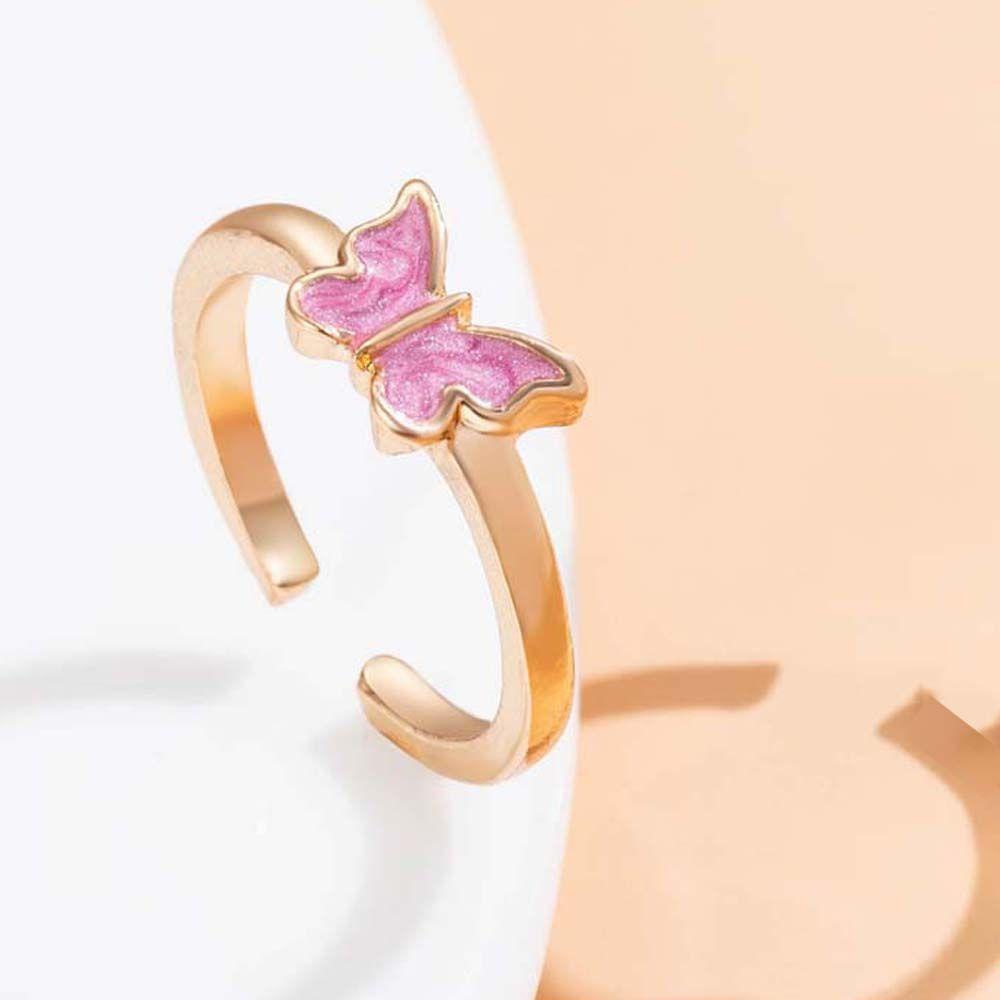 Agustina Kupu-Kupu Cincin Alloy Adjustable Pink Biru Aksesoris Fashion Warna Emas Sliver Color Women Rings