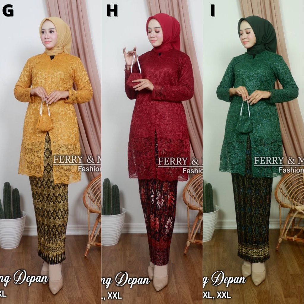 Setelan Kebaya Modern Tunik Brukat Seleting Depan / BUSUI Friendly Aneka Pilihan Warna