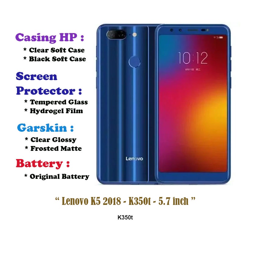 Lenovo K5 2018 - K350t - 5.7 inch - Case - Screen Protector - Battery - Dll