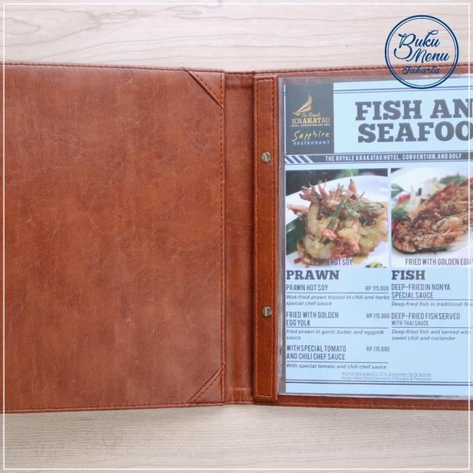 

BUKU MENU RESTORAN KULIT ISI PLASTIK A4 - COKLAT - READY STOCK