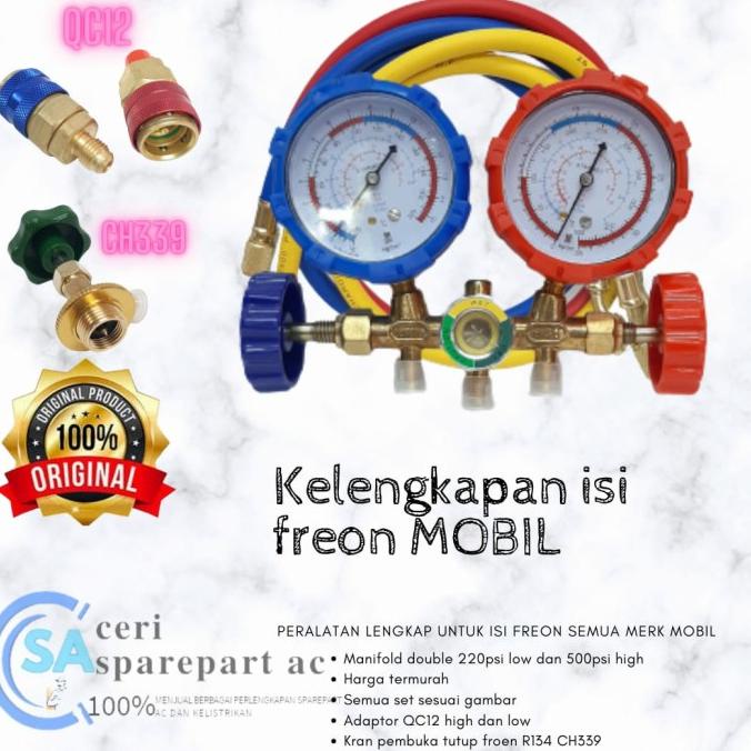 Paket lengkap isi Freon AC mobil alat manifold double