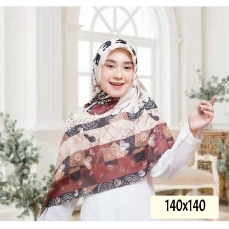 [PROMO MHL67] Hijab syari jumbo| jilbab Segi Empat Motif Printing | Syar i Scarf Voal Premium Etnik Series ukuran 140 x140 Baru