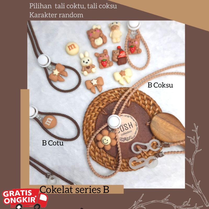 Strap masker karakter karet 2in1 coklat series anak dan dewasa