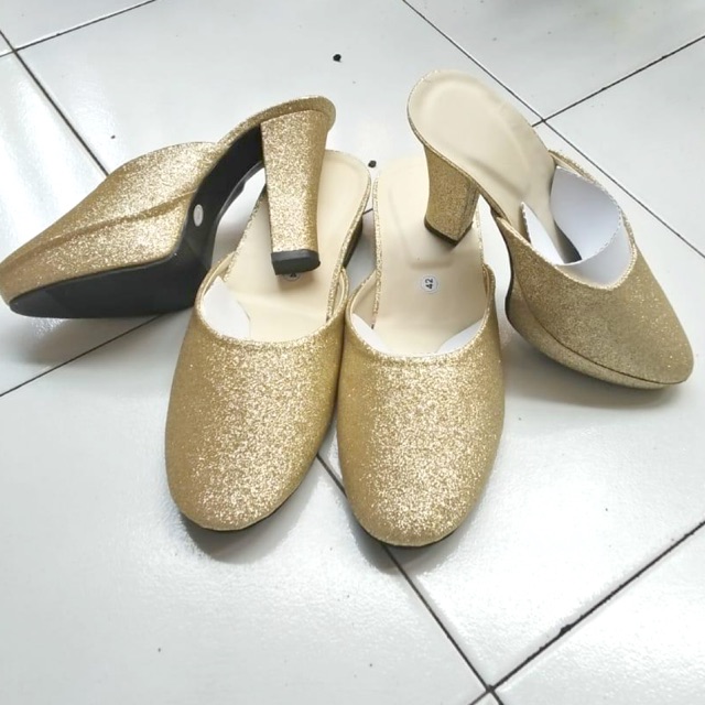 Sandal pengantin selop glitter sepasang