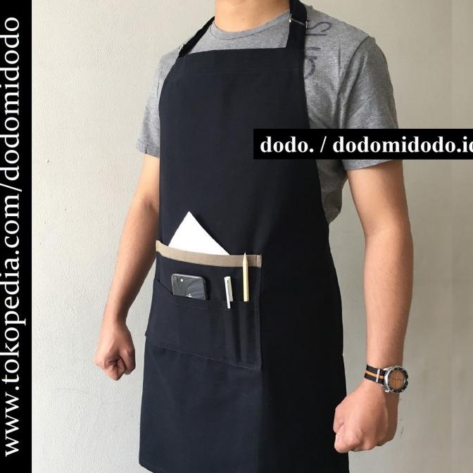 Apron Celemek Barista - Kanvas Premium Handmade - Tali leher Full Body