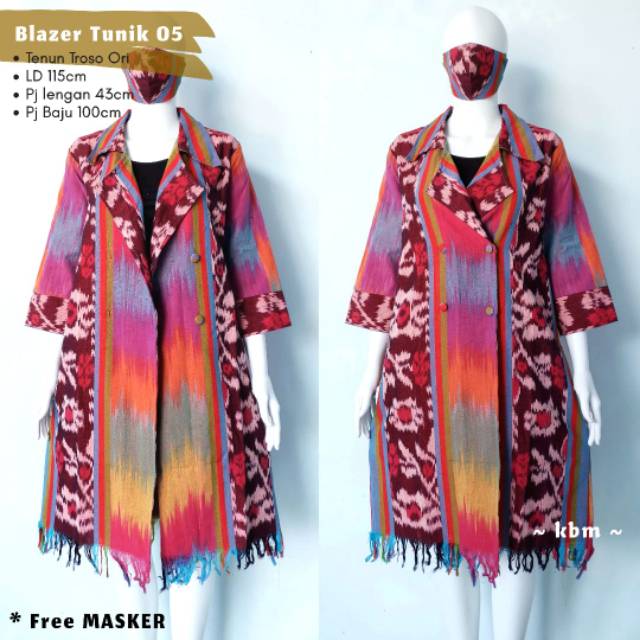 Blazer tunik tenun  ori troso free masker