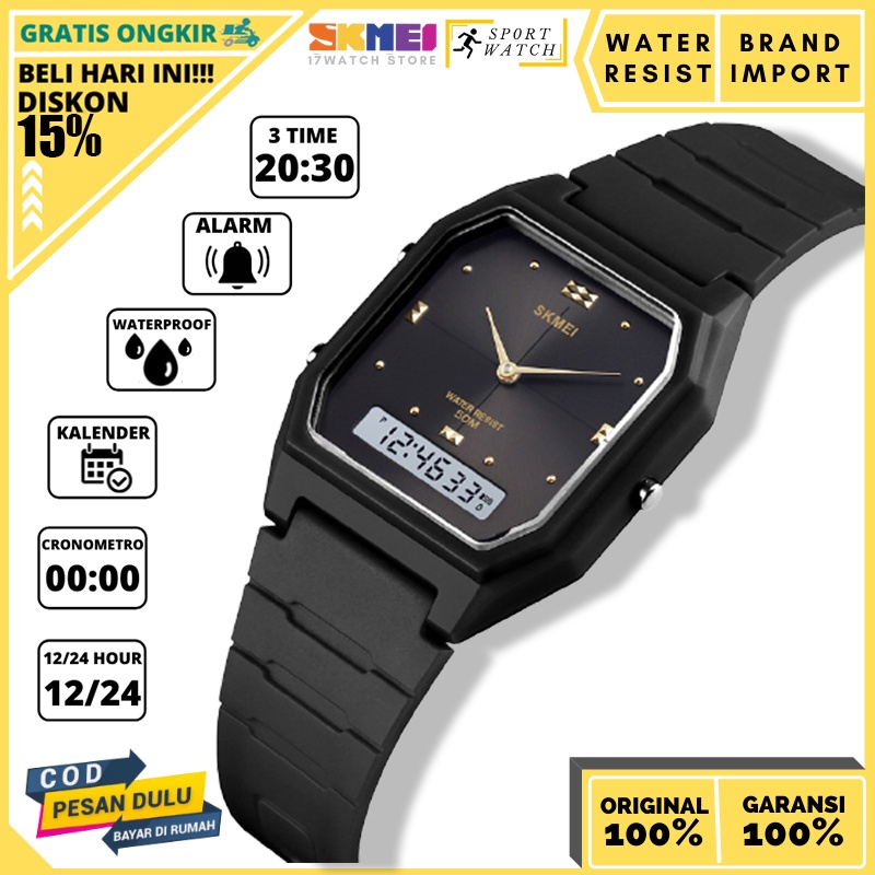 Jam Jsm Jqm Jm Tangan Hitam Pria Cwok Cowok Cwo Tipis Kecil Analog Digital Bermerk SKMEI 1604 Origin
