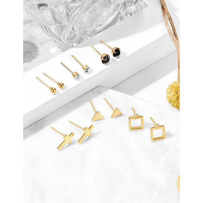 LRC Anting Tusuk Fashion Gold Cross Geometry Studded With 6 Pairs F29794