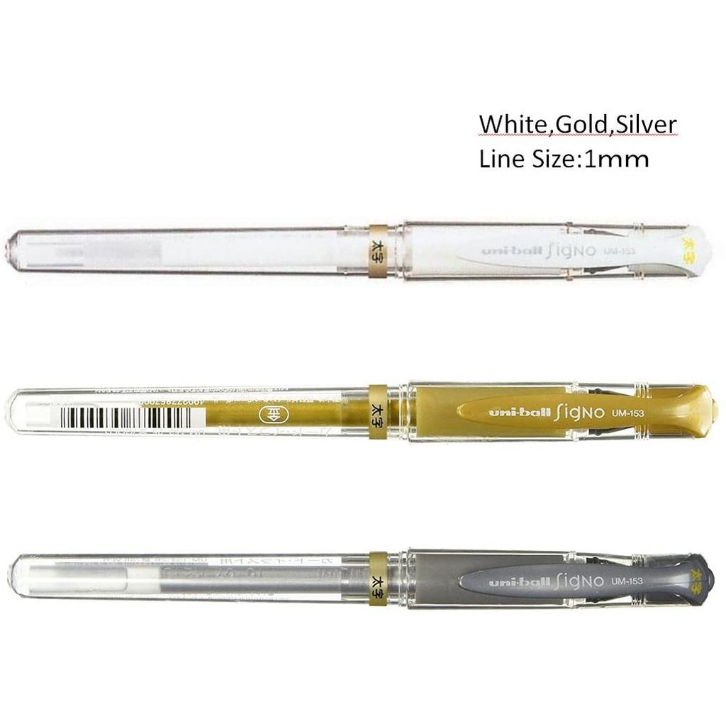 PULPEN GEL PERAK SILVER GOLD EMAS UNIBALL SIGNO UM-153 1.0 MM MEDIUM TEBAL