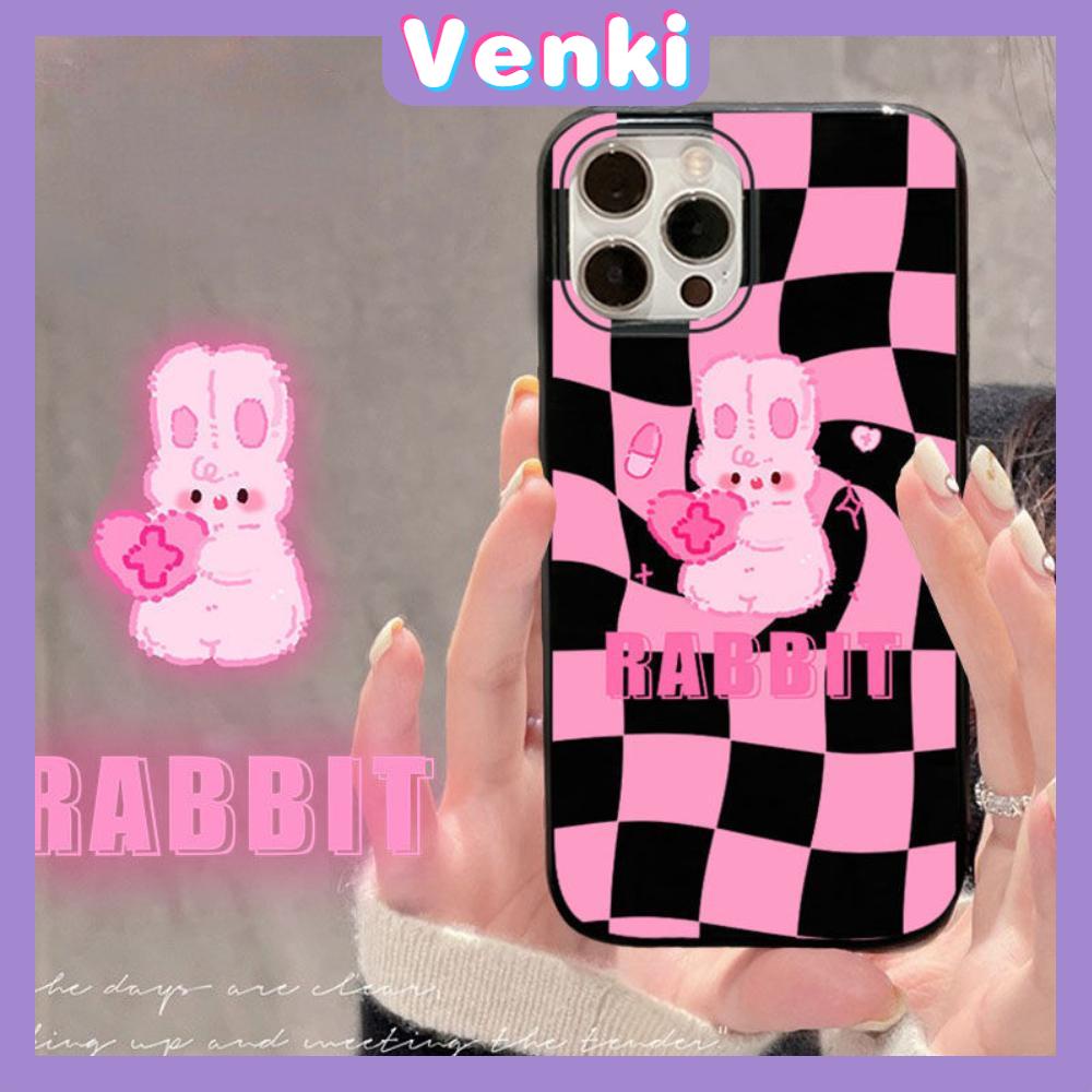 iPhone Case Silicone Soft Case Black Glossy Candy Case Shockproof Protection Camera Cartoon Cute Pink Rabbit Compatible For iPhone 11 Pro Max 13 Pro Max 12 Pro Max 7Plus xr XS Max