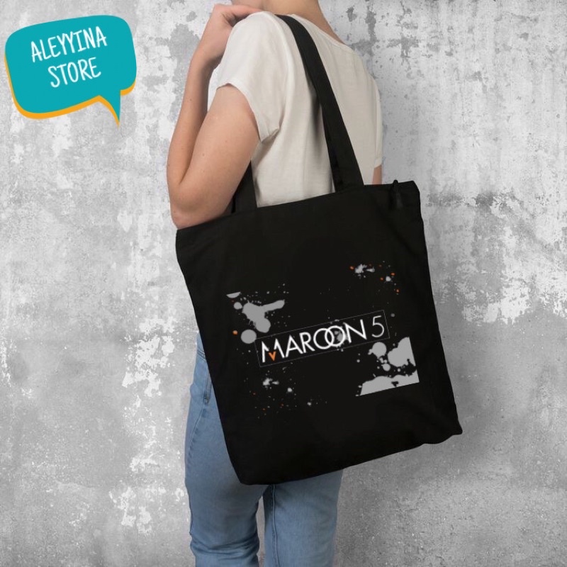 Totebag GROUP BAND MAROON 5 tulisan logo cartoon tee totebag rapper sling bags waistbag / tas ransel