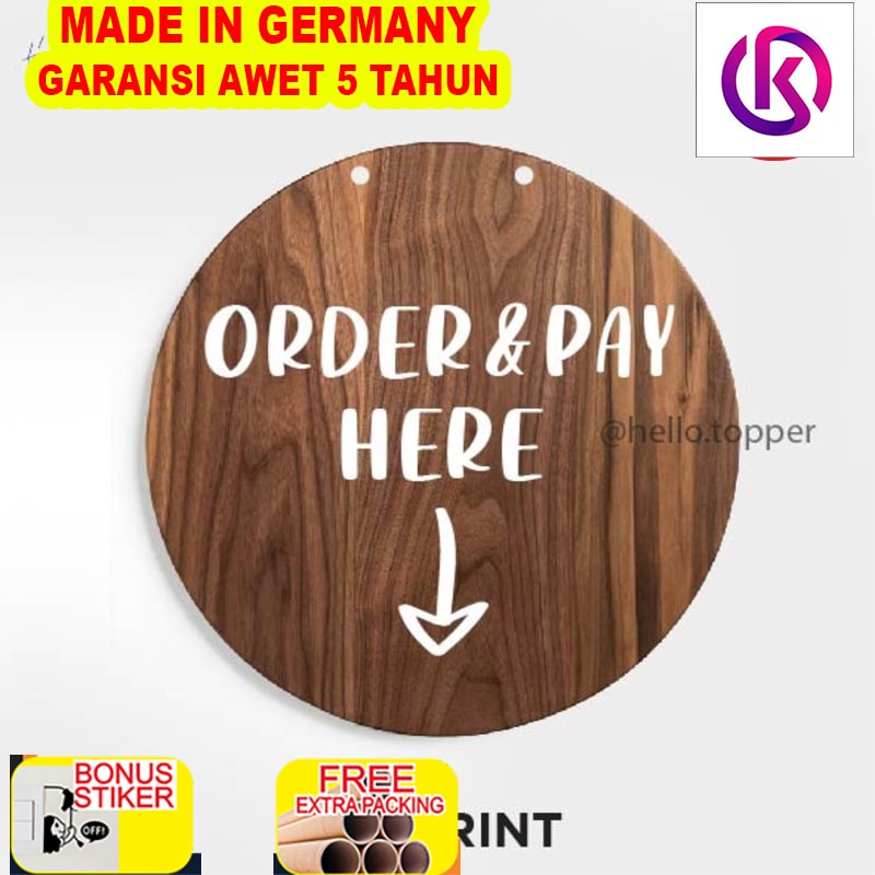 

Grosir Sign Kayu Order & Pay Here Modern Signage Kayu UV Print - 15cm