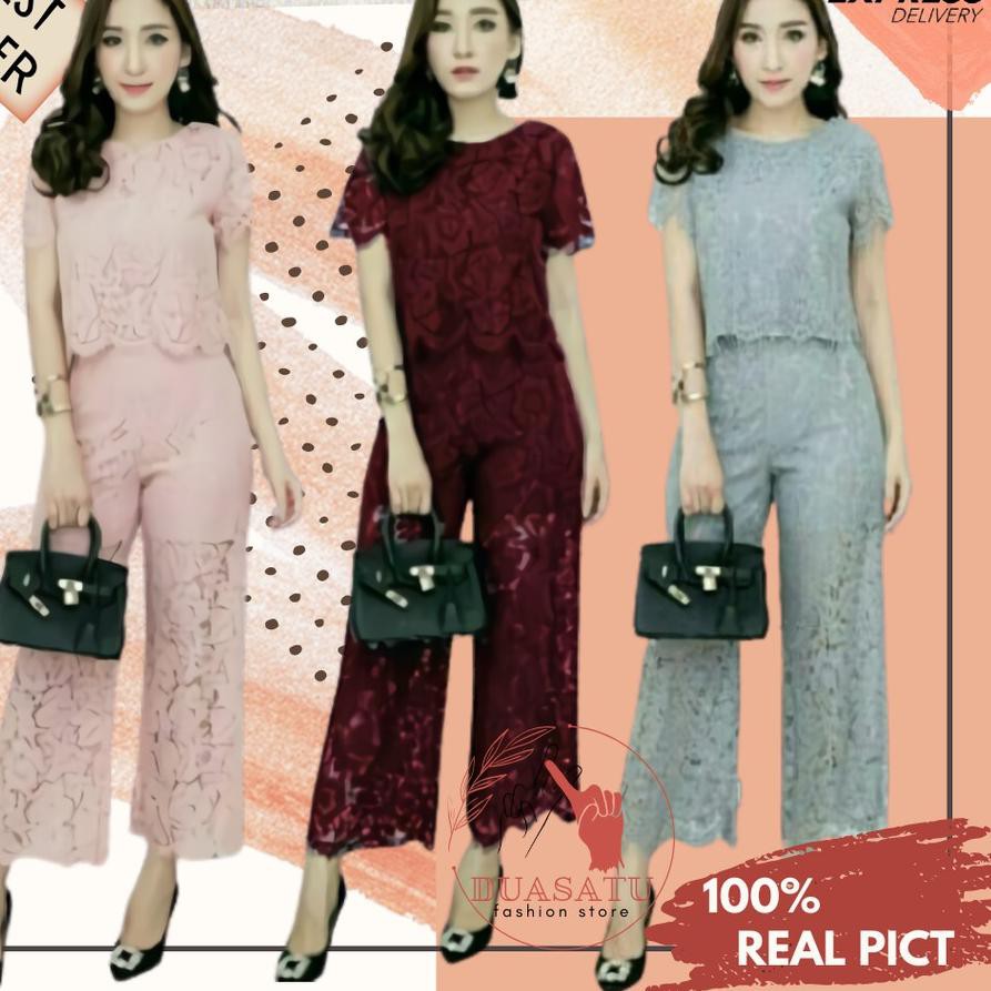 ☪ Baju Setelan Set Ootd Kondangan Brukat Brokat Wanita Party Pesta Imlek Cewek Korea Pendek Natal Se