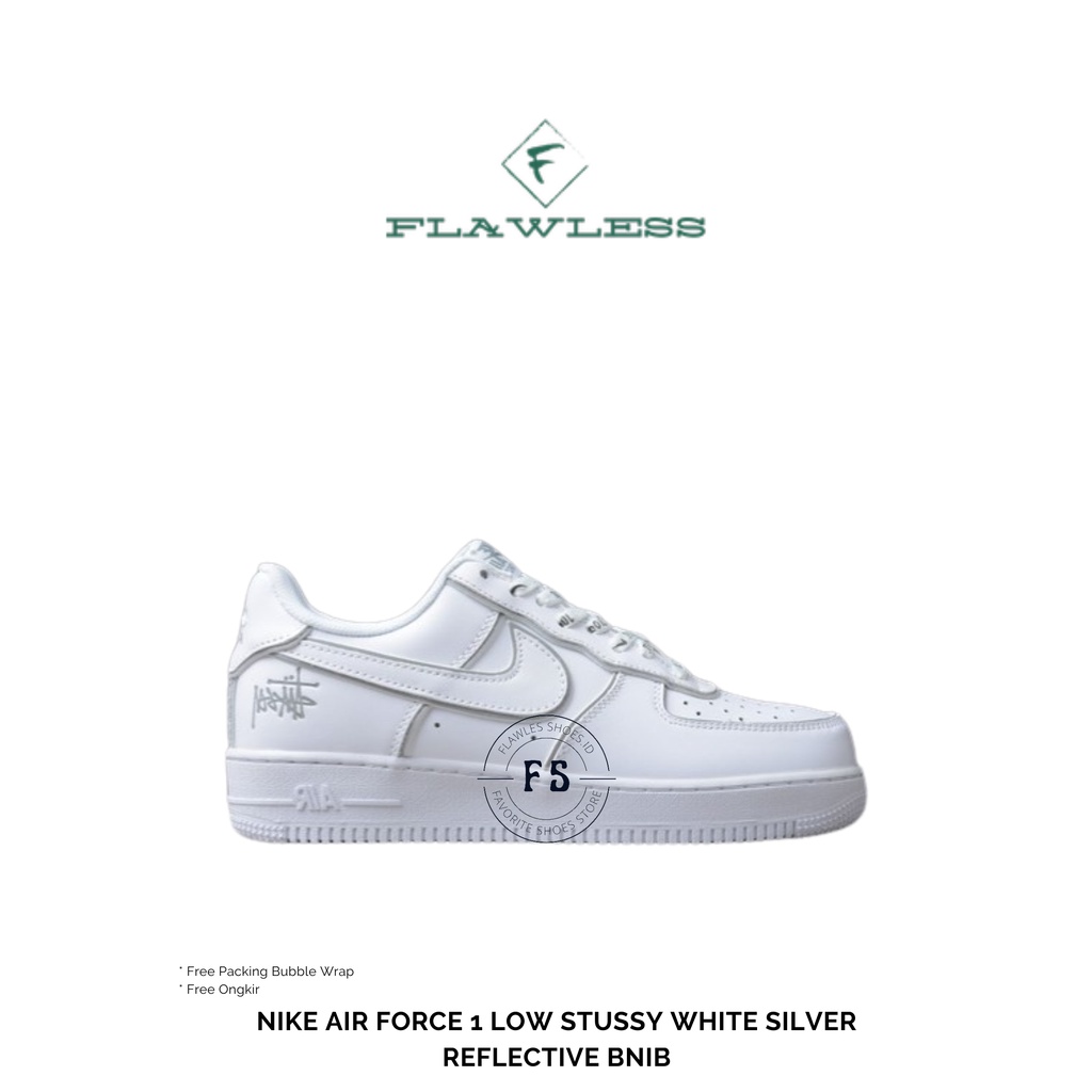 NIKE AIR FORCE 1 LOW STUSSY WHITE SILVER REFLECTIVE BNIB