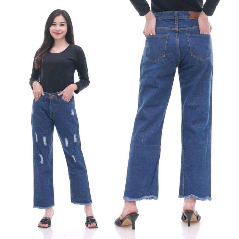 Celana Boyfriend Wanita Sobek Sobek / Celana Jeans Wanita