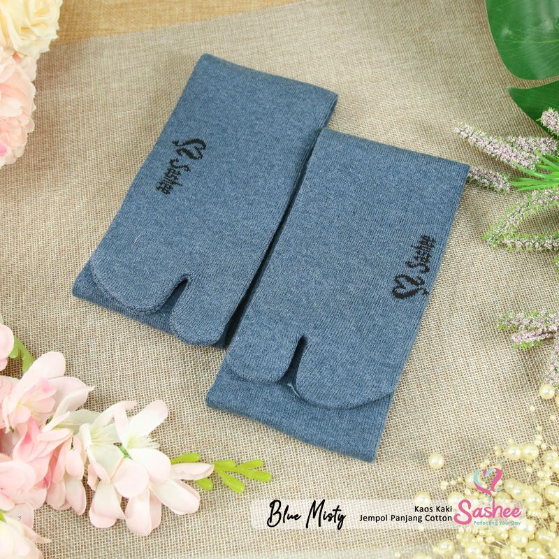 ORIGINAL Kaos Kaki Sashee Jempol Polos Panjang Selutut | Kaos Kaki Sashee Jempol Panjang Katun-Blue misty