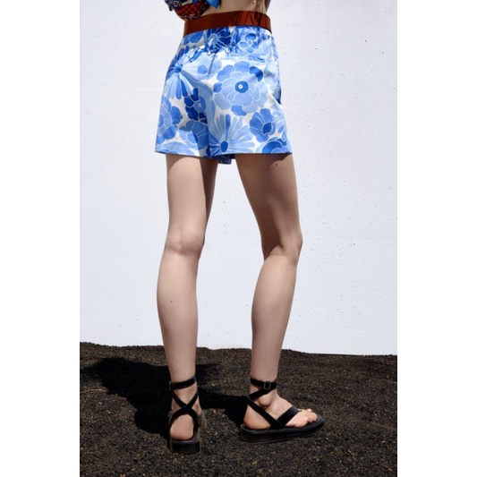 ZARA 2021 SHORT FLORAL PRINTED FOR BELT ZARA ASETAT LEATHER
