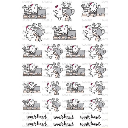 

Sticker BUJO White Bear WORKHARD GLOSSY Bullet Journaling