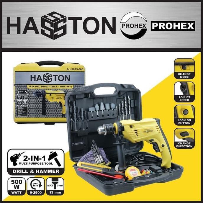 HASSTON PROHEX Bor Listrik 13 MM Set Box (3075-006) Impact Drill