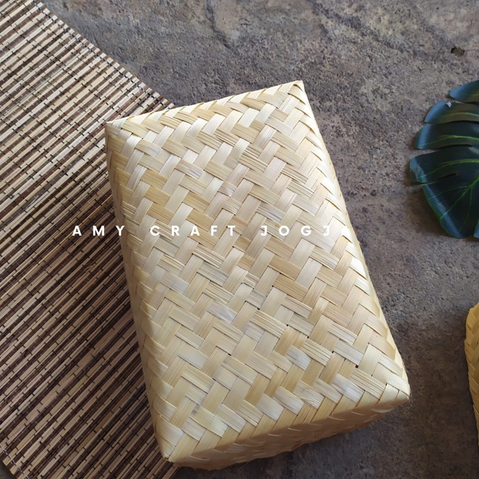 Besek Bambu Persegi Panjang Natural 20 x 30 x 8 cm/ besek anyaman bambu sepasang/ besek pipit