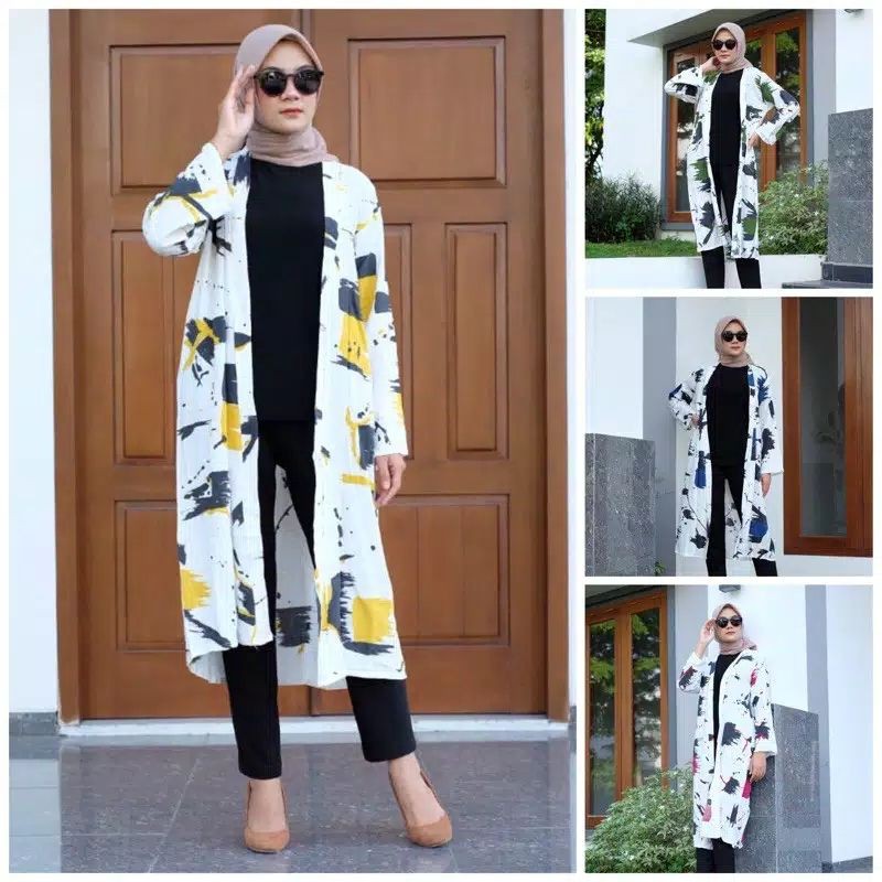 Long Outer Sabiyan Rayon Motif Abstrak Kardigan outerwear panjang