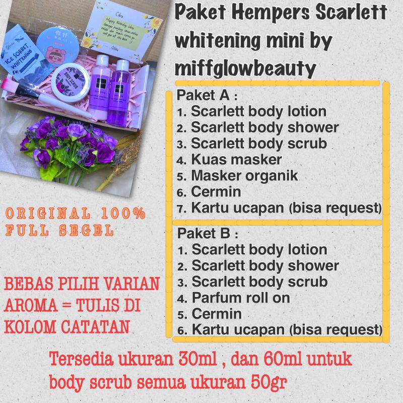 Miffglow - Paket hampers /gift box Scarlett whitening mini 30ml 60ml kado unik kado cewek