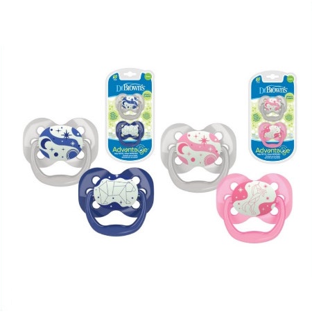 Dr. Brown's Advantage Pacifier Glows In The Dark Stage 1 ( 0-6m) 2 Pack Empeng Bayi