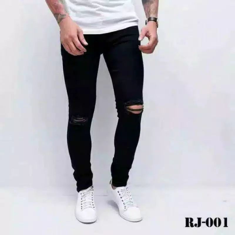 Celana jeans pria sobek/celana panjang pria sobek/celana jeans putih pria