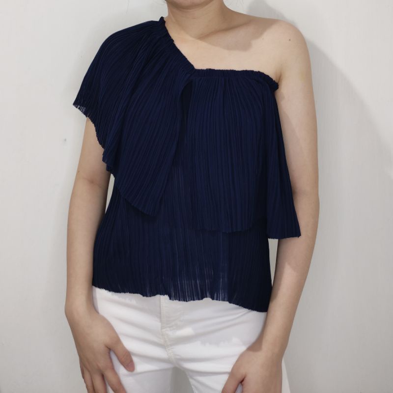 else.wishes - Preloved Branded Premium Vintage Thrift MDS Four-Way Semi Crop Plisket Pleated Blouse 