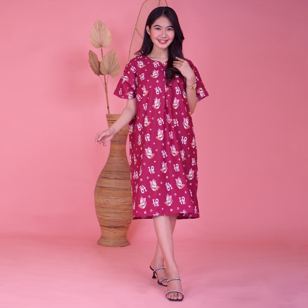 Daster JUMBO XXL Batik, Motif Acak / Campur, Leher Kancing Bumil Busui , Batik Warna-DJR Love Merah