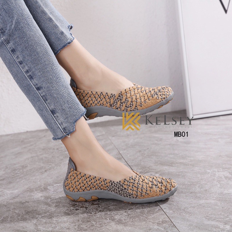 (GRATIS ALAS KAKI) NICOLE Sepatu Rajut Wanita Kelsey / Sepatu Flat Rajut Wanita MB01 Flats Shoes Rajut anyaman