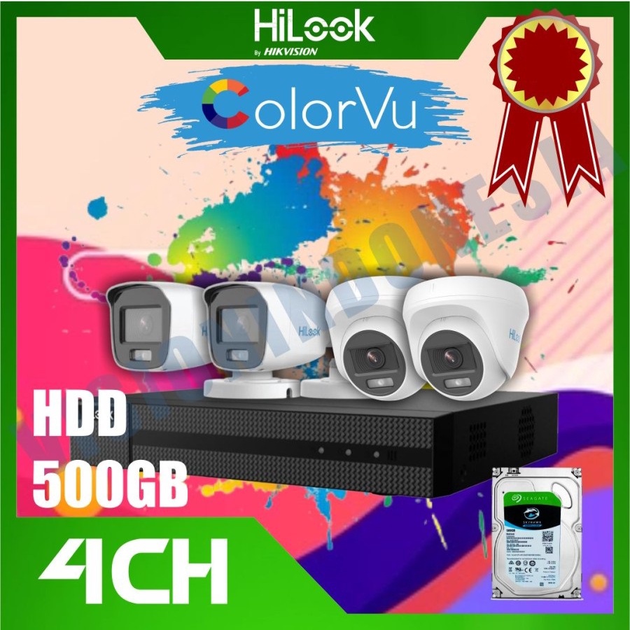 Paket CCTV HiLook 2MP COLORVU 4 KAMERA HDD 500GB SIAP PASANG