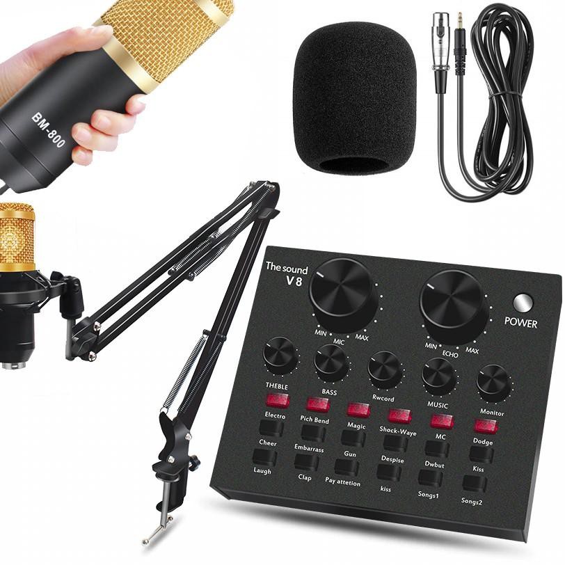 ❂ Mixer Soundcard External V8 & Microphone BM 800 Broadcast Mikrofon Podcast Mic Audio r Live ☚