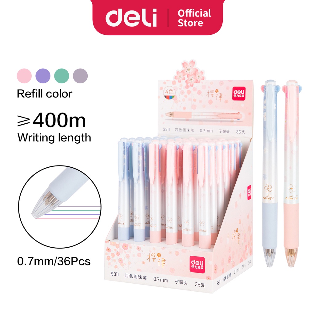 

Deli Pulpen Retractable Sakuraru Series Lucu Bullet tip 0.7mm 4 warna S311