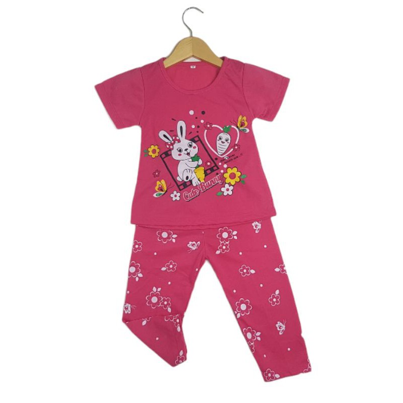 SETELAN SIKUNING PAKAIAN BAJU ANAK PEREMPUAN 2-8 TAHUN MOTIF RABBIT WORTEL CELANA PANJANG-2