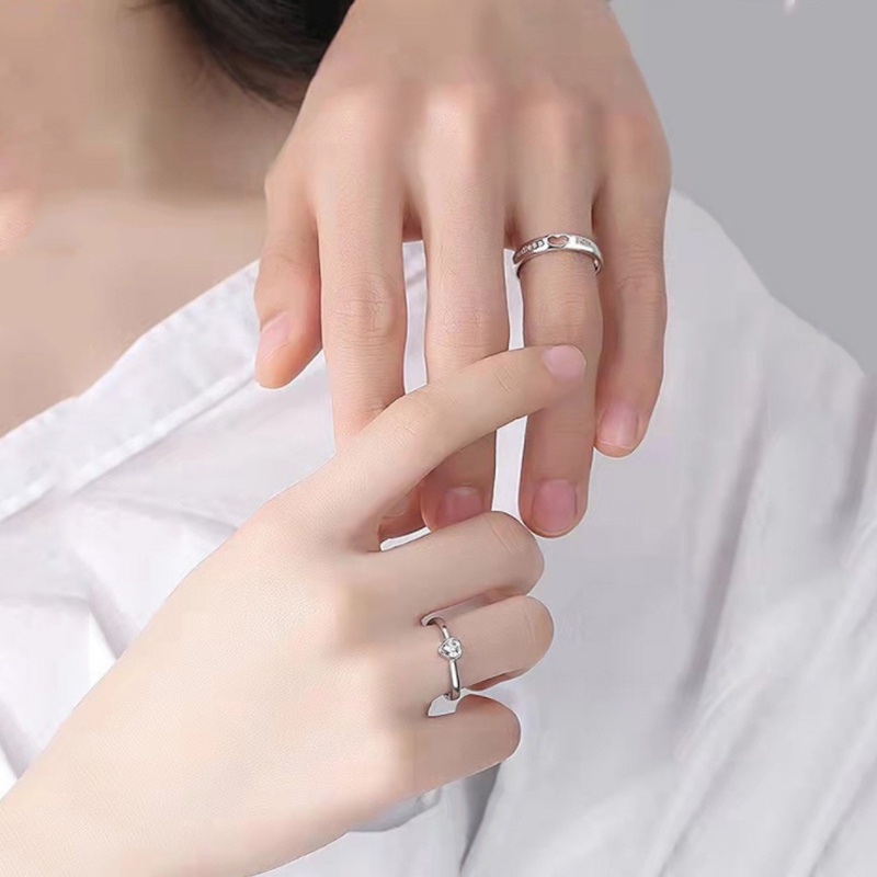 Cincin Berlian Bentuk Hati Model Terbuka Adjustable Warna Silver Untuk Pria Dan Wanita