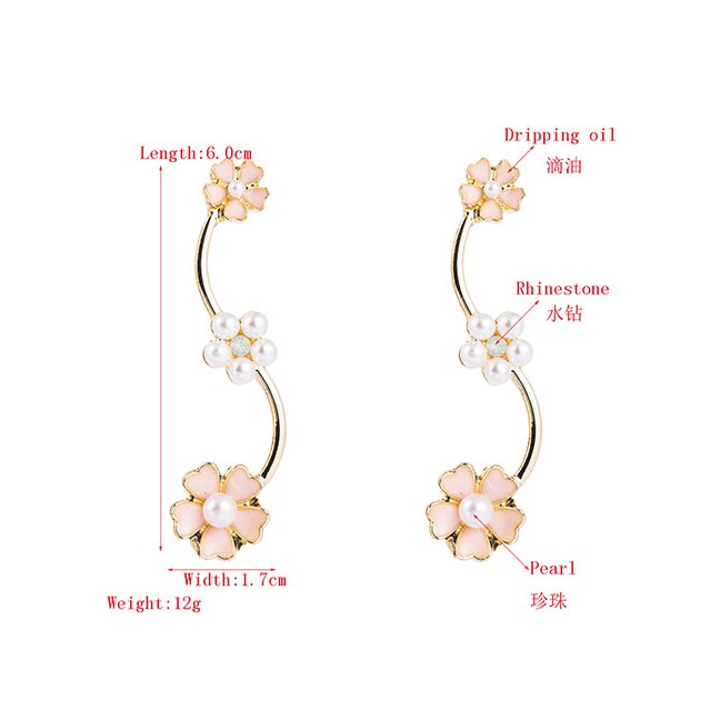 LRC Anting Tusuk Fashion Pink Alloy Stud Earrings With Pearls D94296